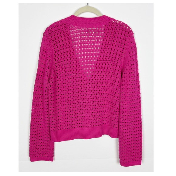 Loft Cardigan Sweater Open Knit Pink Size Medium Cotton Button Front - Picture 2 of 5